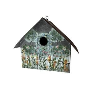 Vintage Handmade Galvanized Tin Birdhouse Rustic Farmhouse Decor Unused